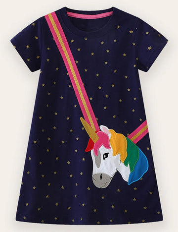 Rochie de bumbac brodată de unicorn drăguț